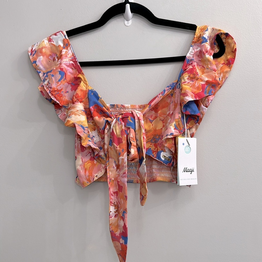 Maaji Womens Supernova Peplum Beachwear Crop Top Floral Ruffle Crop Top — image 5 of 8